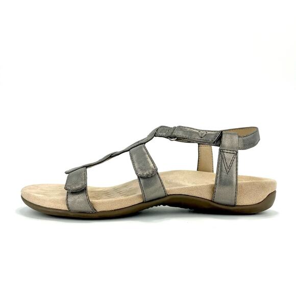 Vionic Jodie Orthotic Flat Sandal Size 10 Silver Adjustable Straps Arch Support - Picture 11 of 16